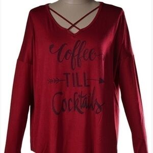 Long sleeve burgundy coffee strappy neck top